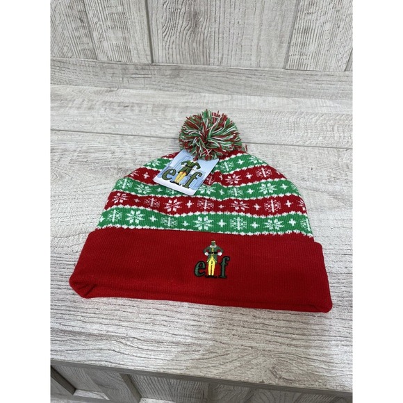Buddy The Elf Themed Beanie Hat One Size Multi Color Pom Pom Rolled Bottom New - Picture 3 of 7